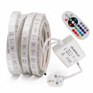 220V RGB 5050 LED Strip Lights Dimmable UK Plug In Commercial Waterproof Garden - Picture 1 of 14