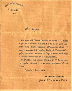 Circolo Geistlicher Sant'Euplio Von Catania - Alte Brief 1874 - Bild 1 von 2