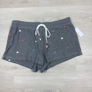 PJ Salvage Pajama Shorts Womens XL Heather Charcoal Heart Drawstring RE3WHS2 - Picture 1 of 3