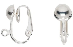 Earring, Clip-On, 10 OR 100 Silver Plated Brass 16mm Earring w/ 6.5mm Half Ball - Picture 1 of 5