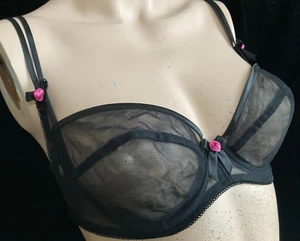 Agent Provocateur bra 34C black lido DITA vintage satin rosebud trim - Picture 1 of 4