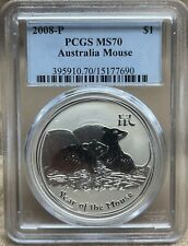 Australia 2008-P $1 Year Of Mouse Series II PCGS MS70 Scratched Slab Minor Spot 