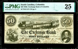 Obsolete Banknote Currency Feb 9, 1854 Columbia South Carolina $50 Note PMG VF25 - Picture 1 of 2