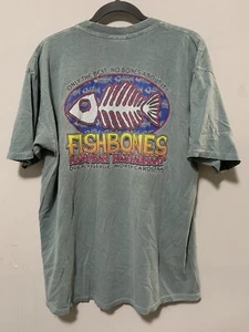 Anvil Fish Bones Men XL Restaurant NC Short Sleeve Green Shirt Vacation Casual - Picture 1 of 7