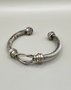Vintage Solid Sterling Silver Twisted Rope Cable Love Knot Cuff Bracelet HEAVY - Picture 1 of 8