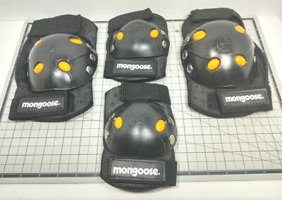 Mongoose Youth BMX Bike Gel Knee and Elbow Pads Set Hook & Loop Unisex Black. - Image 1 of 4