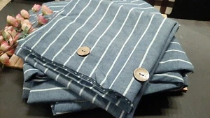 King JELLYMONI Blue Pinstriped 100% Washed Cotton Duvet Cover Set, 3 Piece NEW - Picture 1 of 4