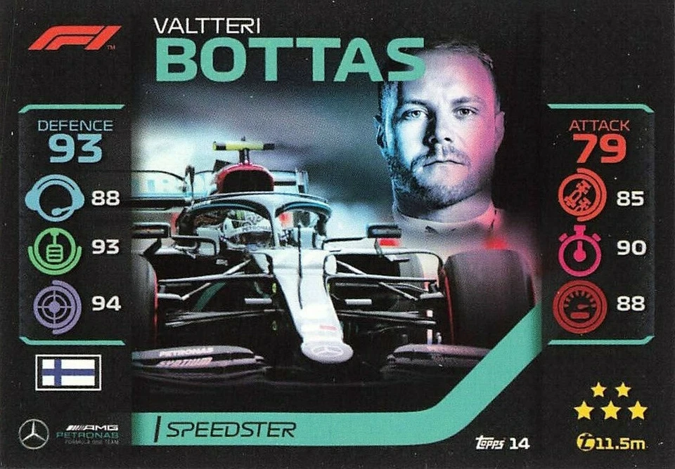 2020 Topps F1 Turbo Attax Valtteri Bottas #14 Rookie   - Image 1 of 4