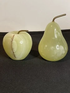 Vintage Onyx Obst Briefbeschwerer Grün Apfel Birne Vintage Messing Set - Bild 1 von 6