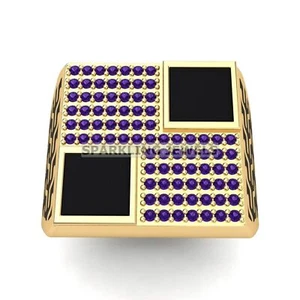 Amethyst Round Cut With 925 Sterling Silver Gold Plated Ring For Men #D326 # - Picture 1 of 6