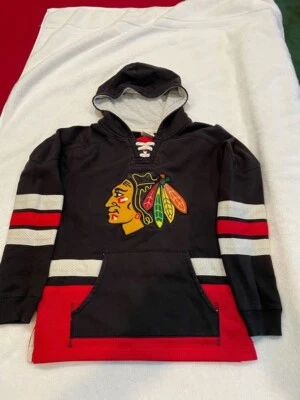 DULCE Chicago Blackhawks Youth Md 10-12 Negro CCM Jersey Sudadera con Capucha, ¡MUY BONITA! Foto 1 de 4