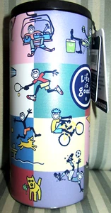 LIFE IS GOOD 12 OZ. SLIM CAN COOLER..  JAKE OUTDOOR ADVENTUR STICKER COLLAGE".. - Picture 1 of 4