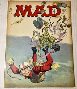 Vintage MAD Magazine Alfred E. Neuman Sky Diving Cover #106 October 1966 Issue - Picture 1 of 8