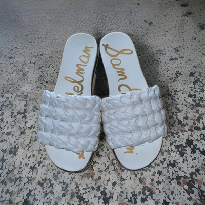 Sandalias planas Sam Edelman Ainslie blancas punta redonda abierta correas trenzadas 7 Foto 1 de 4