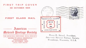 First Trip Cover, 1965, Metered Postage Society, Bear Creek Wisconsin, 1213 - Picture 1 of 2