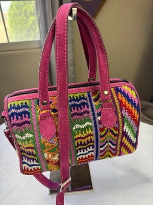 Meda Guatemala Huipil Embroidered Handbag Suede Leather Boho Crossbody Strap - Image 1 of 4