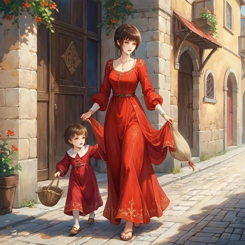 Pintura de diamante 5D mãe e filha broca redonda completa 20cm x 20cm - Imagem 1 de 1