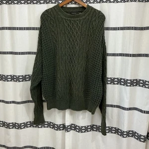 Vintage Structure Cable Knit Sweater Men's XL Green Cotton Ramie Crewneck - Picture 1 of 4