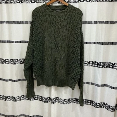 Vintage Structure Cable Knit Sweater Men's XL Green Cotton Ramie Crewneck - Image 1 of 4