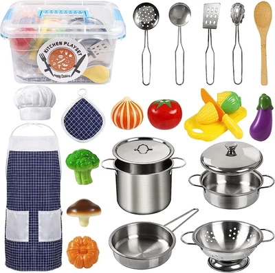Giocattoli Da Cucina, 23 Pezzi Pentole E Accessori per Bambini, Taglio Cibo Verd - Immagine 1 di 4