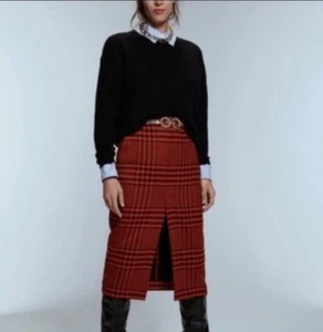 ZARA  Classic houndstooth Plaid Pencil Skirt Sz XS midi pockets - Picture 1 of 9