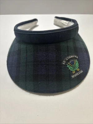 女士圣安德鲁斯苏格兰高尔夫遮阳帽海军蓝绿色猎人格子均码 — 第 1/3 张图片