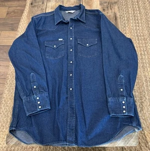 Vintage Carhartt Rugged Outdoor Wear Denim Pearl Snap Button Up Shirt 2XL? - Picture 1 of 10