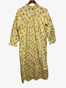 Vintage Sears Nightgown Sz 38-40 L Yellow Orange Floral Poly Cotton Flannel Maxi - Picture 1 of 5