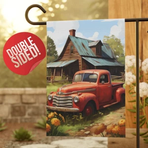 Bandiera Giardino Autunno, Cabina Camion Rosso Classica, Campagna, Fiori, Regalo per lei - Foto 1 di 13