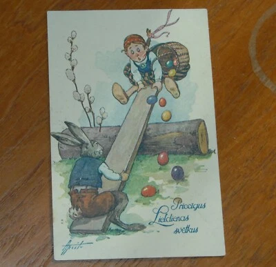 A.Apsits Easter Greetings Riga 15.4 1933 Em.Benjamiņ edition Latvia Postcard - Image 1 of 2