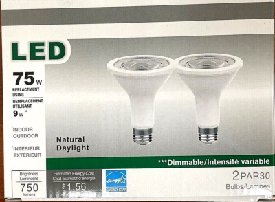 2-Pack, PAR30 LED 9W Dimmable Bulb, 75w equiv.E26 Base, indoor/outdoor (398-506) - Image 1 of 4