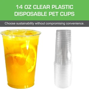Crystal Clear Plastic Disposable PET Take-Out Cups for Cold Drinks 14 oz. - Picture 1 of 7