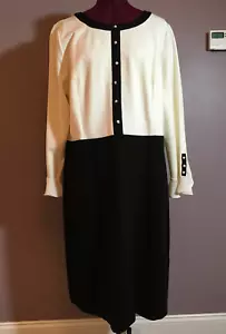 NWT Talbots Women's Sheath White Black Color Block Stretch Long Sleeve Dress 18 - Picture 1 of 8