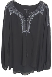 WHBM schwarze Bluse Gr. 12 Langarm mit Spitze Rundhals gefüttert bestickt - Bild 1 von 7