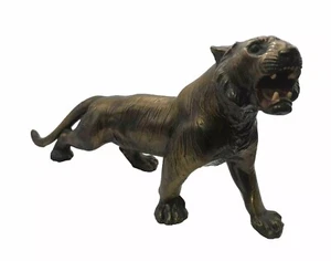Tiger Metal Cast Bronze Statue Sculpture Vintage Decor 12” Unique Wild Animal - Picture 1 of 19