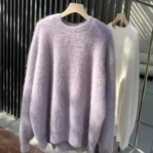 Maglione invernale donna moda angora caldo soffice fuzzy peluche maglione moda - Foto 1 di 10
