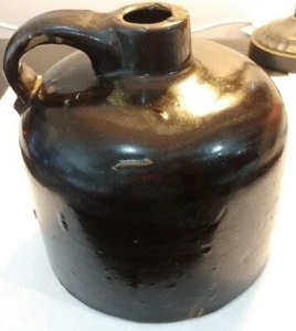 Vintage Rounded Dk Brown Stoneware Moonshine Small Shoulder Whiskey Jug - Picture 1 of 1