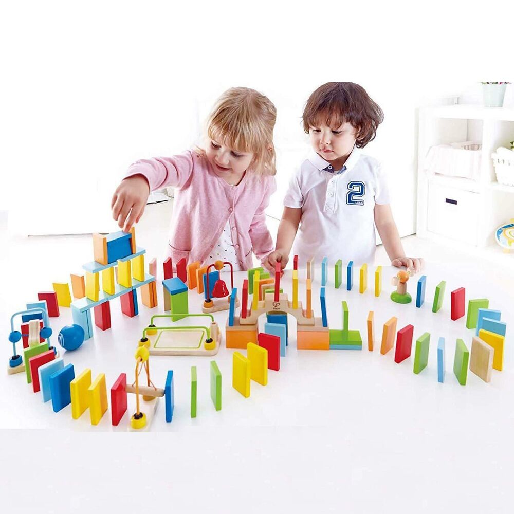 107pc Domino Play Set Kids Wooden Stacking Block Toy Toddler Building STEM Gift 