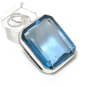 Swiss Blue Topaz Gemstone Handmade 925 Sterling Silver Pendant 1.77" For Her r40 - Picture 1 of 3