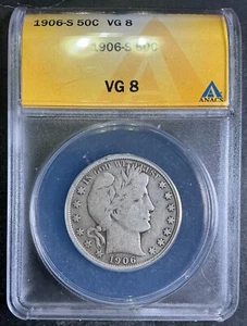 ANACS VG8 1906-S Barber Half Dollar 50c Better Date silver certified A3 - Picture 1 of 2