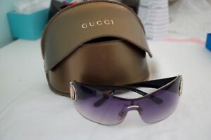 Gucci GG 2712/S PU2 Gold Black Wrap Shied Sunglasses Purple Lens 115 Italy Women