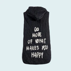Gilet smanicato Kontatto in denim con cappuccio e scritta all over alle spalle<b - Imagen 1 de 2