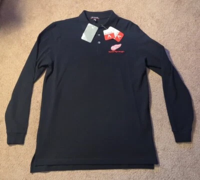 NWT Detroit Red Wings Medium Black Long Sleeve Collared Polo Shirt - Image 1 of 4