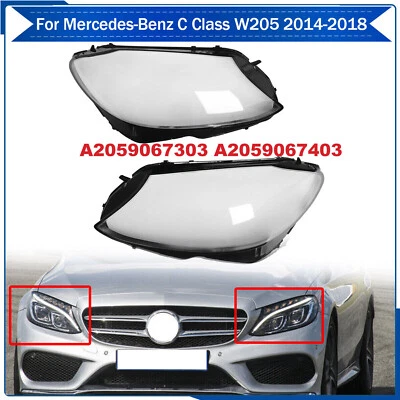 Pair Front Headlight Lens Cover For Mercedes Benz W205 C180 C200 C260L 2015-2017 - Image 1 of 4