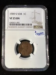 1909 S VDB WHEAT CENT NGC VF 25 BN - Picture 1 of 4