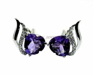 Natural Amethyst Gemstone with 925 Sterling Silver Cufflink #1759 - Picture 1 of 4