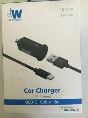 Just Wireless 2.4A/12W 1-Port USB-A Car Charger with 6ft TPU USB-C to USB-A C... - Image 1 of 4