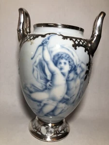 ROYAL COPENHAGEN Flo Blue STERLING SILVER Mounted Figural Handled Vase! - Picture 1 of 11