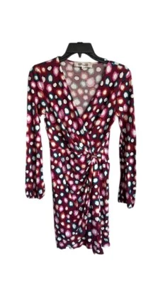 Mini Vestido Jersey Estampado Efecto Envolvente Diane Von Furstenberg DVF Borgoña Talla 0 Foto 1 de 4