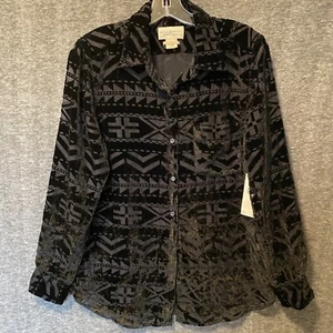 Top Denim & Supply Ralph Lauren donna M velluto burnout fidanzato camicia tribale - Foto 1 di 11